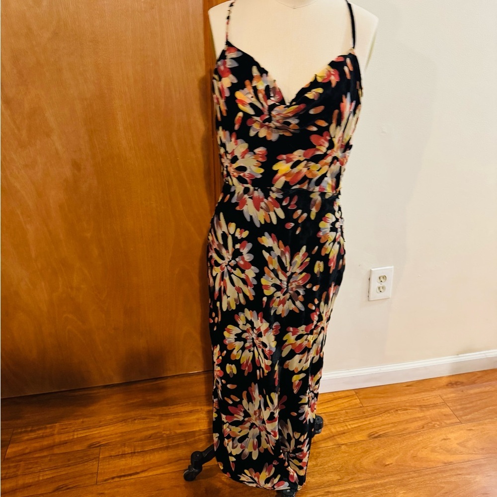 Spaghetti Strap Floral Maxi Dress - Black with Multicolor Print